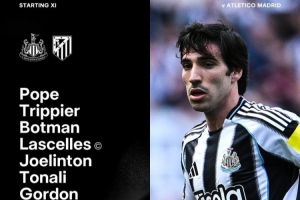 kaiyun-纽卡vs马竞首发：托纳利、伊兰加先发，阿尔瓦雷斯、加拉格尔出战